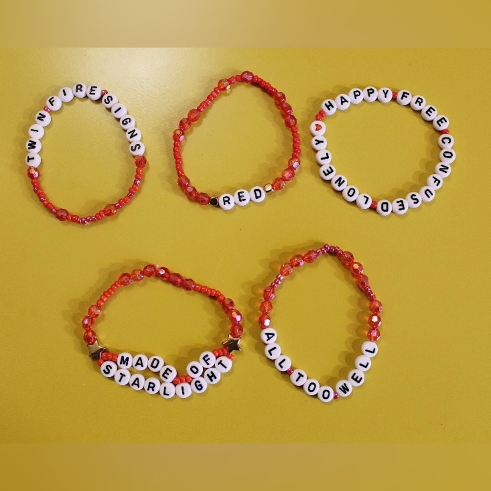 Taylor Swift Red Eras Tour Concert Friendship beaded bracelet 5 pack TV